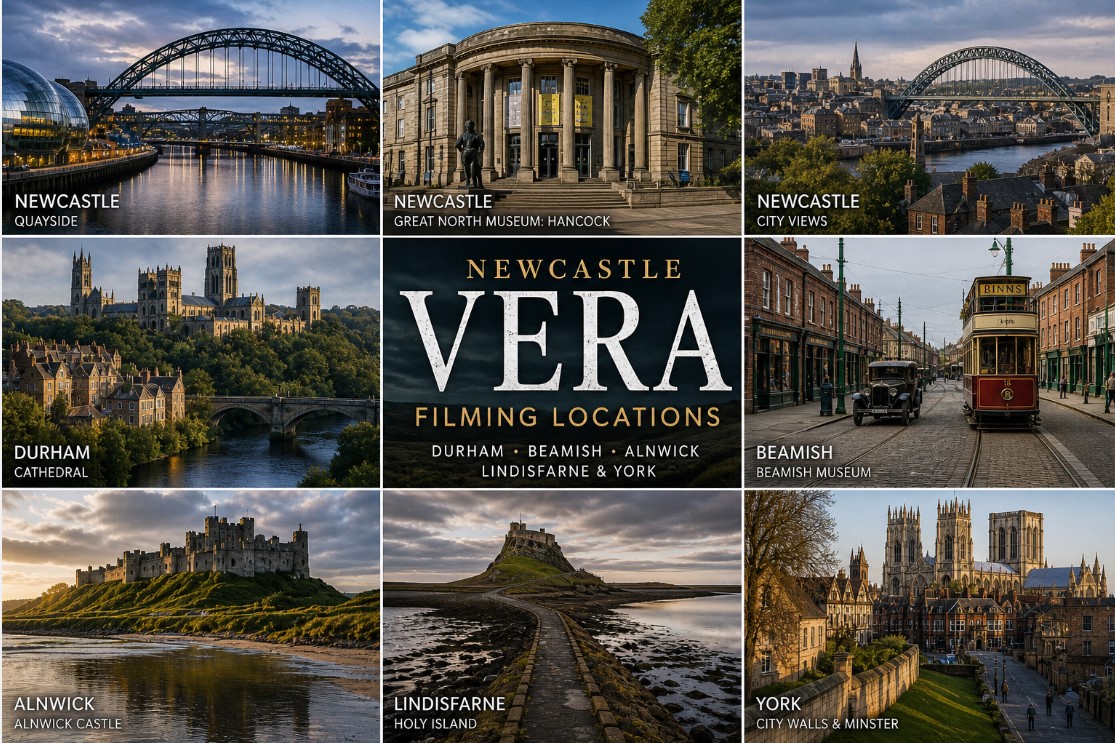 NEWCASTLE ‘VERA’ FILMING LOCATIONS, DURHAM, BEAMISH, ALNWICK, LINDISFARNE & YORK